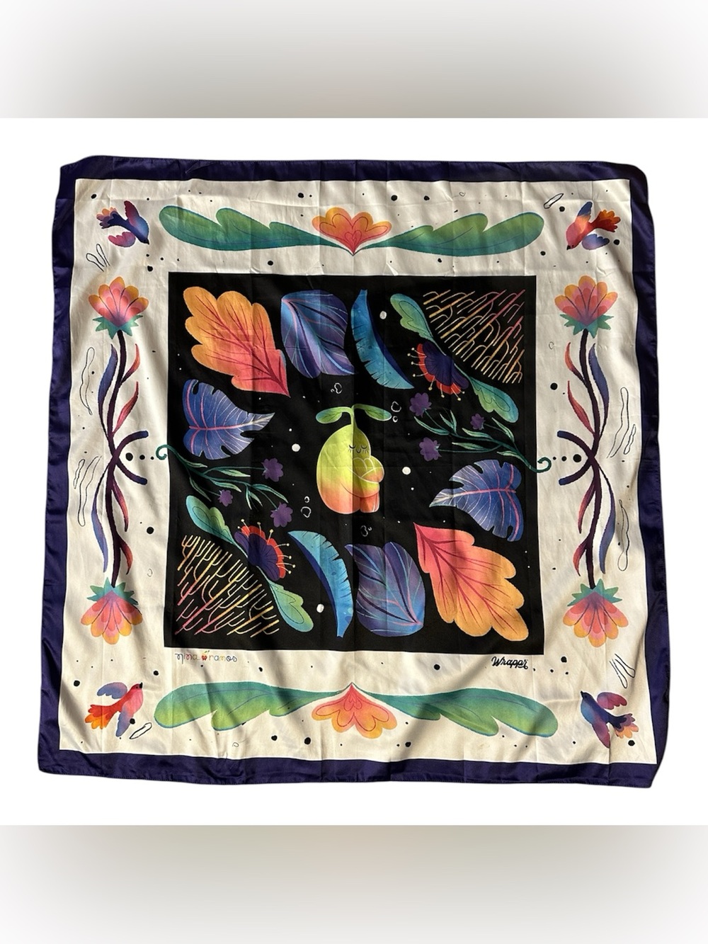 Nina Ramos Floral Fruit Print Scarf in Multicolord. No Tags. Probably Polyester